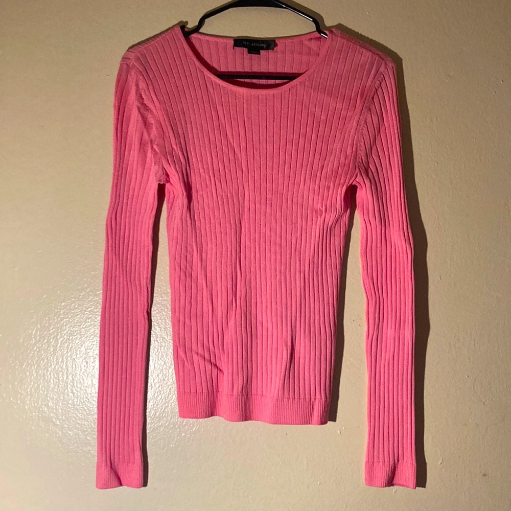 St. John Ribbed Pink Knitted Sweater Blouse Women Size M/L